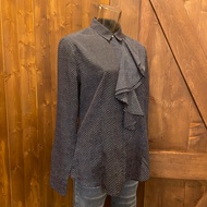 G2000 woman Black White Polka Dot Ruffle Collar Shirt