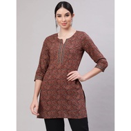 Indian Women's Clothing Ethnic Style Short Printed Tops All-Match Thin Three-Quarter Sleeves Long-st