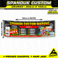 CETAK SPANDUK WARUNG SEMBAKO PULSA CETAK BANNER CUSTOM WARUNG SPANDUK GROSIR MAKANAN MINUMAN ISI ULA