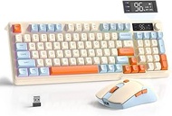 FREEWOLF T96 Smart Display Wireless Gaming Keyboard and Mouse Comb, 94Key LED Lighting Rechargeable