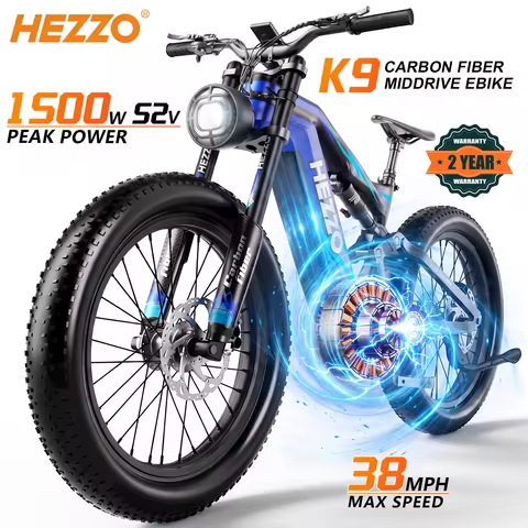 HEZZO K9 Ebike 1000W 52V Middrive Ebike 52V 21Ah Battery 160N.m Power-Off Protection All-Terrain Hig
