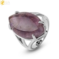 CSJA Crystal Rings Natural Stone Ring for Women Men Adjustable Healing Pink Quartz Lapis Lazuli Opal