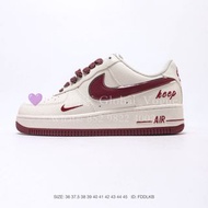 紫鑽🌟誠信商家🌟💜全新Nike Air Force 1 Low 米白酒紅愛心鞋帶 刺繡keep 皮革 全新男女同款