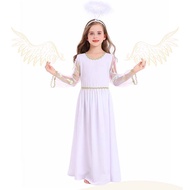 Girls Halloween Angel Cosplay Costume Carnival Greek Goddness Roleplay Outfit Long Sleeve Church Pra