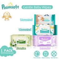 POOMSOFT Non Alcohol Baby Wet Wipes  - Unscented/Lavender/Jasmine（1 Pack - 80Pcs/100Pcs）