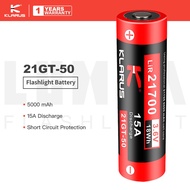 KLARUS 21GT-50 21700 Battery for Flashlight, 5000mAh, 15A Continues Discharge, Short Circuit Protection