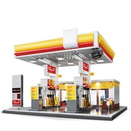 Cada C66026-C66030 City Street View Gas Station Car Wash Model Building Blocks Set Plastic 1:35 Scal