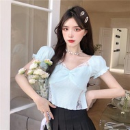 Lace Sweet Short Sleeve T-shirt Women's Korean Version of The Summer New Age Reduction Fashion Simple Slim Puff Sleeve Top