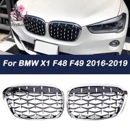 2PCS Front Kidney Diamond Meteor Style Grille Grills for -BMW X1 F48 F49 2016 2017 2019 Racing Grill Chrome