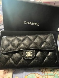 Chanel 黑色菱格紋中長銀包