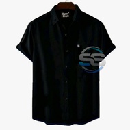 Kemeja Hitam Pria Lengan Pendek Katun Adem Polos Kasual Slimfit Premium Distro Terbaru Super Simple