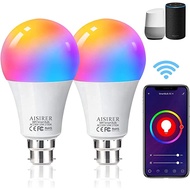 AISIRER Alexa Smart Bulb WiFi Light Bulbs B22 Bayonet, 2 Pack, 10W 1000LM, App or Voice Control, 90W