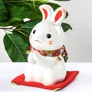 日本藥師窯可愛祈願兔子儲蓄罐生肖兔陶瓷擺件裝飾生日禮物存錢罐