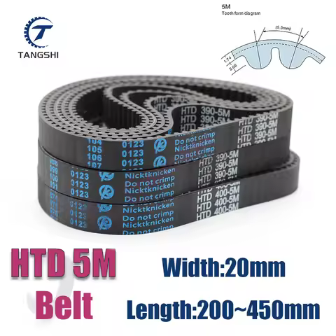HTD 5M Timing Belt Width 20mm Length 5M200 205 225 230 270 310~380 395 400 405 410 415 420 425 430 4