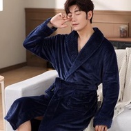 睡袍男珊瑚絨睡衣加絨加厚浴衣浴袍法蘭絨寬鬆家居服加長保暖晨袍