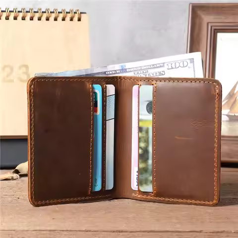 Handmade Crazy Horse Leather Wallet for Men Minimalist Leather Wallet Men Pure Leather Wallet