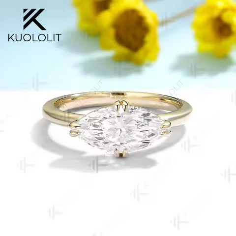 Kuololit 2CT Marquise Moissanite Engagement Ring for Women Solid 18K 10K 585 White Gold Solitaire Ri