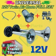 Hon Angin 12V SET (Dua Trompet + Pemampat + Paip) 300dB Sesuai Untuk Lori Treler Trak, Air Horn + Co