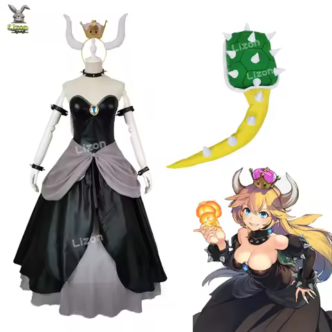 Bowsette Princess Bowser Peach Saber Lily Cosplay Costume Dress Set with Horn and Turtle Shell Hallo