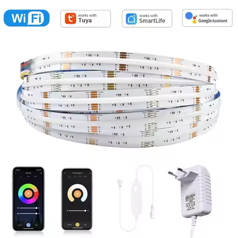 TUYA WiFi COB RGB+CCT Led Strip 12V 1m 2m 3m 4m 5m RGBCW Dimmable Flexible DIY Room Party Game Light