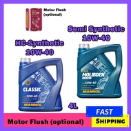 Mannol Semi Synthetic Engine Oil Molibden 10W40,Classic 10W40 (4L) with option Motor Flush and Oil Filter  (KEDAILAMBO)