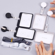 Retractable Card Holder Grid Leather Strip Easy Pull Retractable Lanyard Work Card Holder Badge Matt