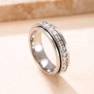 Womens Anxiety Ring Titanium Steel Spinner Fidget Ring with Cubic Zirconia for Anxiety Relief Weddin