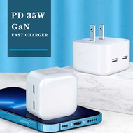 หัวชาร์จเร็วไอโฟน PD 35W GaN Charger 2-Port Quick Charge Original USB C Adapter สำหรับ iPhone14 14 Pro 14MAX 14Pro MAX13 12 11 Pro Max X/Xs/XR Max/8/7/6/5 Plus SE iPad Samsung S20+ Note10 20 S21 S22 HUAWEI XIAOMI