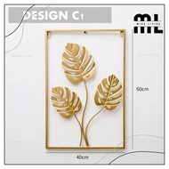 MINS MSIA Metal Golden Leaves Wall Frame Decoration Hiasan Dinding Ruang Tamu Gambar Daun Wall Decor