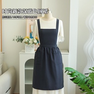 2026New simple and dirt-resistant apron, dark blue suspender apron, workwear apron for tea shops, co