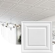 2ft x 2ft White Icon Relief PVC Ceiling Tiles，Drop Ceiling Tiles 24 x 24in - Waterproof，Washable and