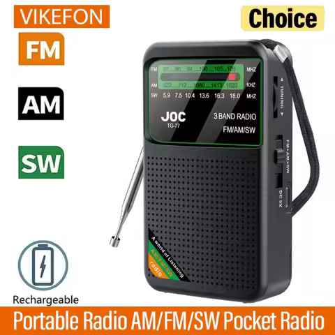 Portable Radio AM/FM/SW Pocket Radio with Rechargeable Battery Good Reception Supports Wired Earphon