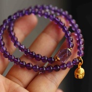 天然原礦紫水晶 紫水晶隨形 鎏金吞金獸吊墜設計雙圈手串手持s