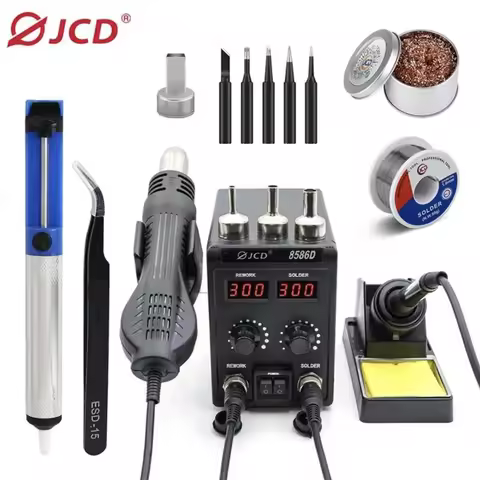 JCD 8586D 2-in-1 Soldering Station Hot Air Gun LCD Dual Digital Display Electric Soldering Iron SMD 