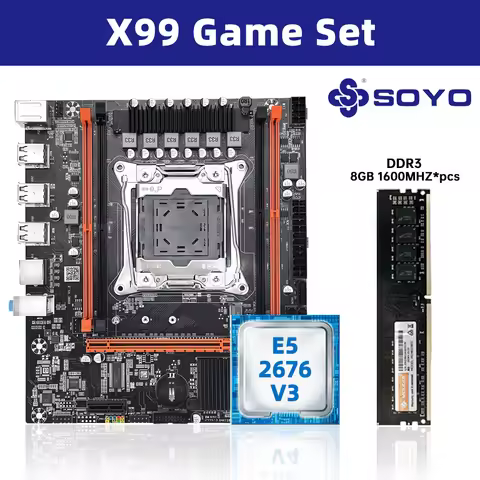 MOUGOL X99 Gaming Motherboard Kit with Intel E5 2676 V3 CPU & 8GB(1*8GB) DDR3 1600MHz Dual Channel R