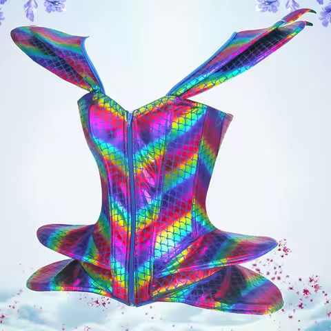 3D Laser Flying Shoulder Bodysuit Women Pole Dance Outfits Punk Style Gogo Costume Stage Performance