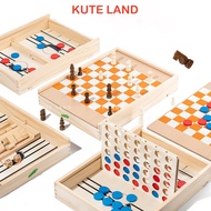 5 in 1 chess game set - chess checker chess flick chess checkers convenient wooden flip chess COKHAC