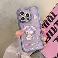 Cartoon Lovely Kuromi Mobile Phone Case with Invisible Phone Holder For iPhone 16 Pro Max 15 Pro Max