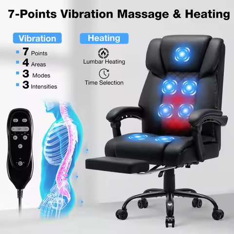 400LBS Massage Office Chair Foot Rest Heat 7 Points Vibration Ergonomic Executive Office Chair w/ Fo