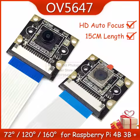 OV5647 Camera Module for Raspberry Pi 4B 3B 3B+ 2B HD 1080P 5 Million Pixels 72 120 160 Degrees Auto