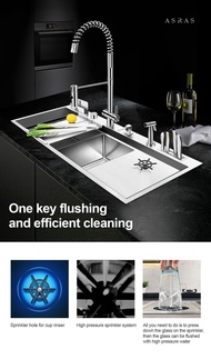 Asras 12050P 304 Luxury Handmade Kitchen Sink Defrosting Water