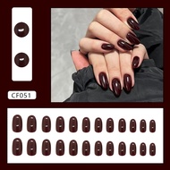 24Pcs 3D Chocolate Almond False Nails With Solid Color Design Press On Nails Art Wearable Fake Nail