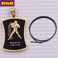 Aquarius - Aquarius gold stainless steel pendant with black rubber chain necklace + stainless steel 
