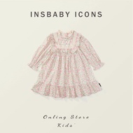 INSbaby From Bangkok Girls' Long-Sleeved Fashion Skirt Set Floral Pattern Korean Style High Quality 