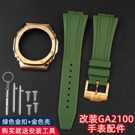 สายนาฬิกายางไม้เทียมแบบหนาสำหรับเปลี่ยนเป็น Casio GA2100 GA2110 พร้อมฝาหลังสำหรับนาฬิกาผู้ชายและผู้ห