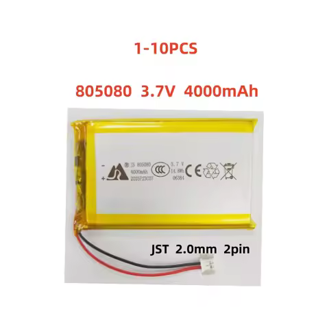 1-10PCS JST 2.0 1.5 2Pin 3.7V 4000mAh 805080 Lithium Polymer LiPo Rechargeable Battery cells For MP3