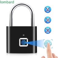 LOMBARD Smart Padlock, Keyless USB Charging Fingerprint Lock, Portable Waterproof Intelligent Safety Zinc Alloy Electronic Door Lock Outdoor