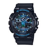 Casio G-Shock Black Resin Band &amp; Blue Camouflage Face Men's Watch GA-100CB-1A