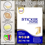 K&amp;E A4 Printable Sticker Paper Matte/Glossy Colored Sticker Paper Kraft Sticker Paper
