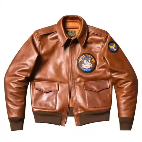 New Classical A-2 Oil Wax Cowhide Men's Genuine Leather Jacket Luxury Brown Excape Bomber Rider Moto